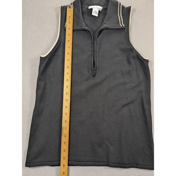 White House Black Market Shirt Womens Sleeveless‎ Zip Polo Black &White - Picture 5 of 10